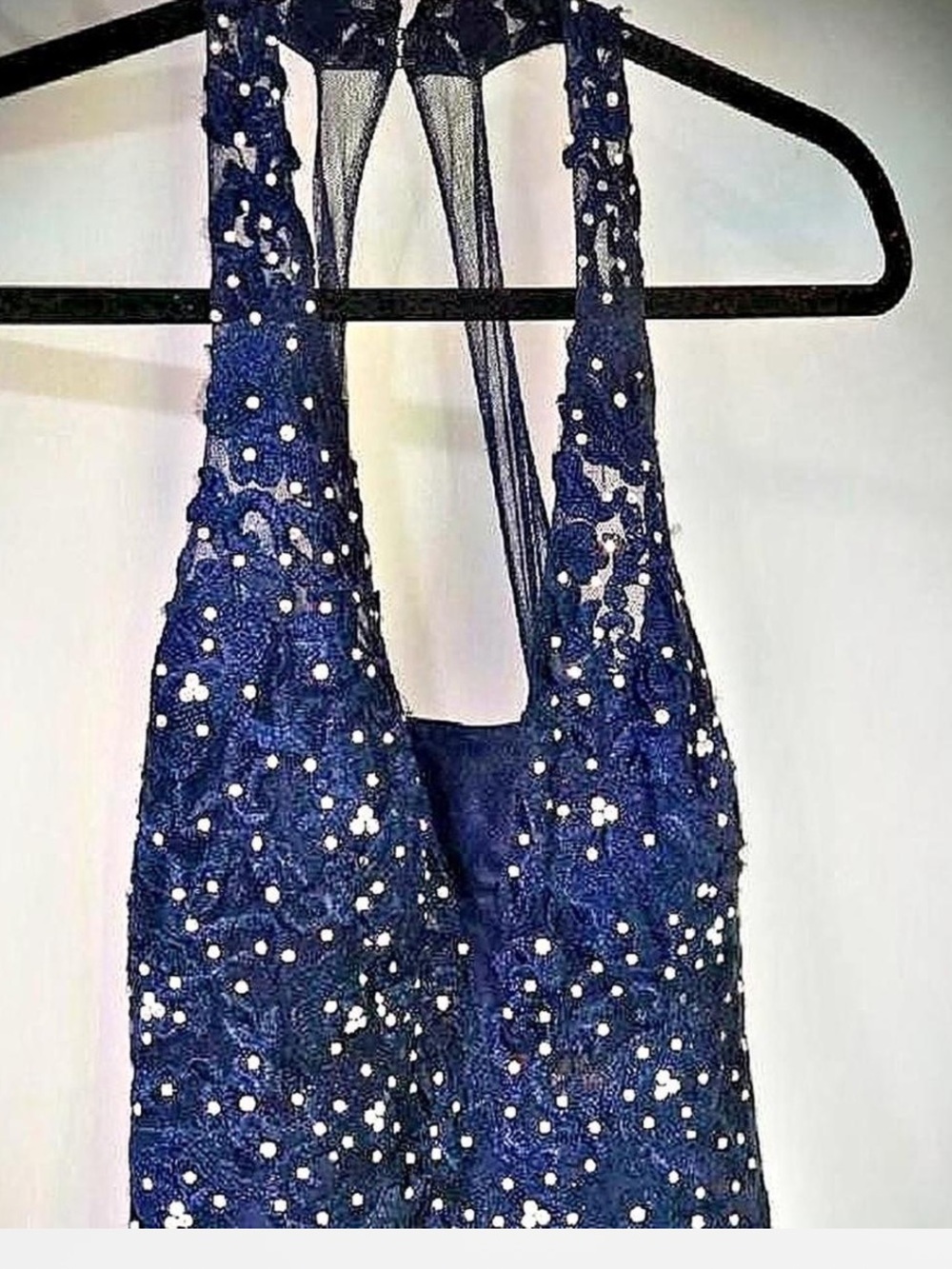Blondie Nites Midnights & Magic Navy Embellished halter Prom Gown size 5 - Picture 4 of 8